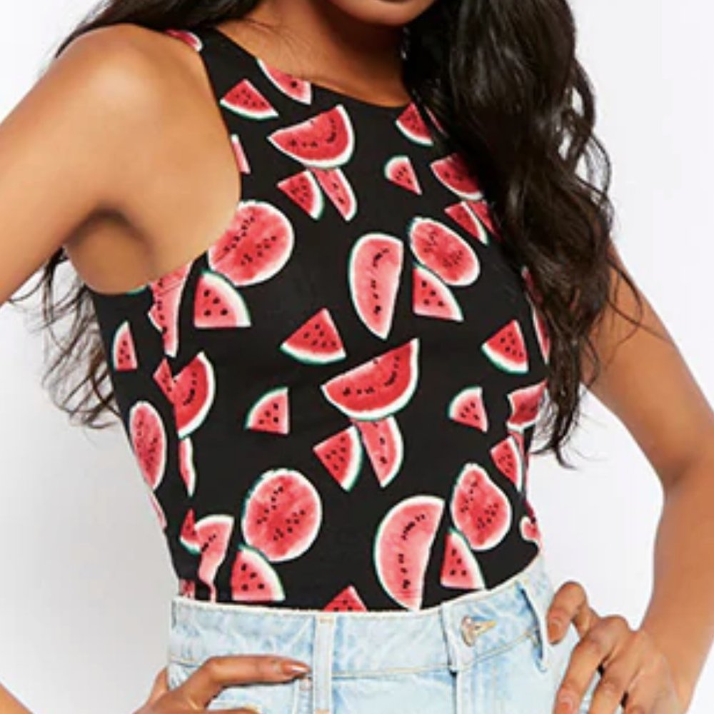 Forever 21 Watermelon Print Tank Top High Neck